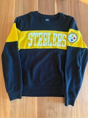 '47 Men's Pittsburgh Steelers Black and Yellow Crewneck Sweatshirt